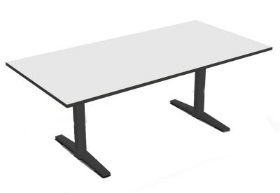 Talo.S Konferenztisch von König+Neurath mit weißer Tischplatte und schwarzem T-Fuß Gestell für Büros.